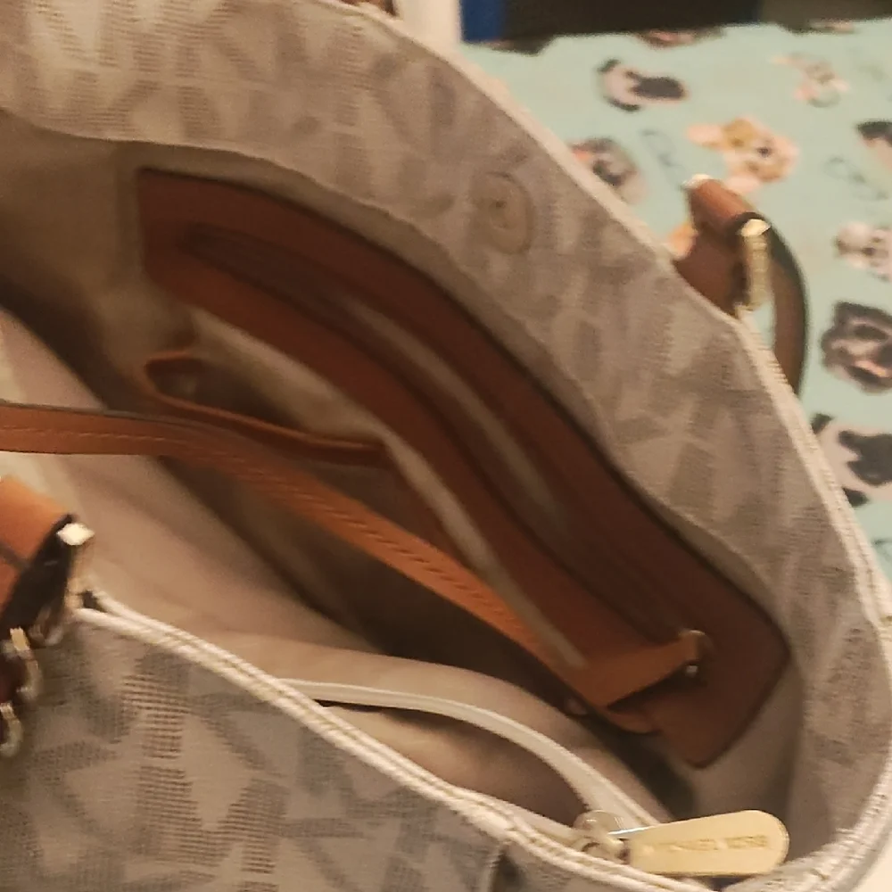 Michael Kors Beige and Brown Tote with Gold Chain - Picture 4 of 4